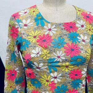 Handmade Vintage 1960s Daisy Floral Long Sleeve Hippie Dress 🌼